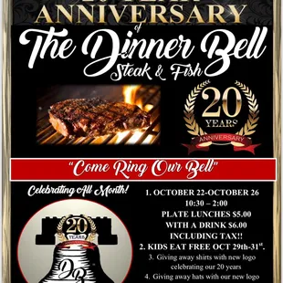 a flyer for the 20th anniversary of the dinner bell