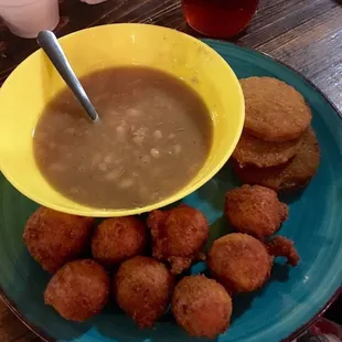 Crossroads Trio... Beans, Fried Green Tomatoes, and Hushpuppies