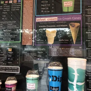 a menu of ice creams and drinks