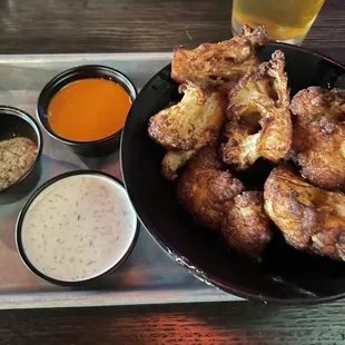 Cauliflower wings with lemon pepper and buffalo sauce