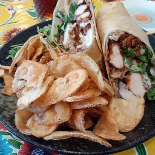 Chicken wrap with homemade chips
