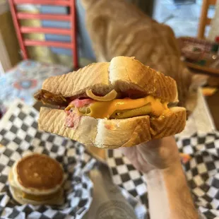 Bacon, Egg, &amp; Chz Sando (Impossible Sausage, Vegan Egg Patty, Vegan Cheez, and Dirty V Sauce on Texas Toast)