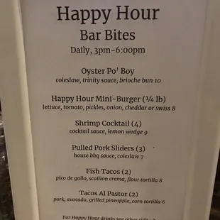 Happy hour menu