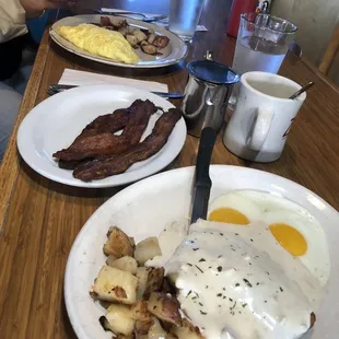 Omelet, chicken fried steak, bacon and eggs