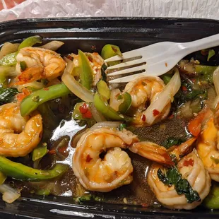 Buddha basil shrimp through Door dash. They forgot the rice or delivery guy ate it. The bag was not sealed or stapled.