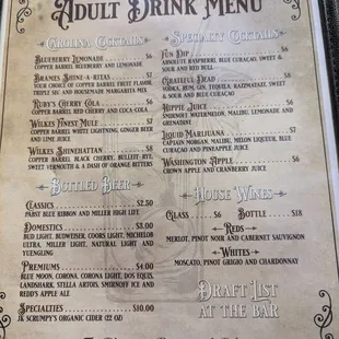 Back of the menu: rolled with a Wilkes Shinehatten (subbed in Knob Creek as they were out of Bulleit Rye)