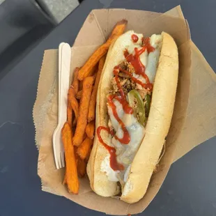 Seafood Cheesesteak w/ sweet potato fries