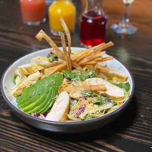Southwest Salad w/ Chicken, Fire-Roasted Corn, Black Beans, Jicama, Cheddar, Tomatoes, Avocado, Tortilla Strips, Chipotle Lime Ranch