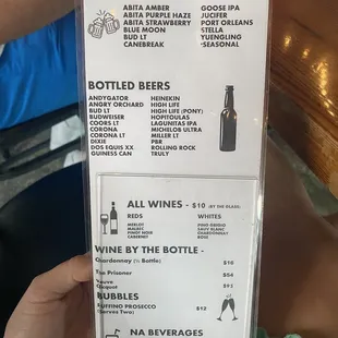 Drink menu