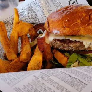 a burger and fries