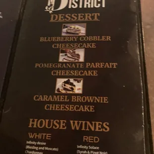 Dessert menu