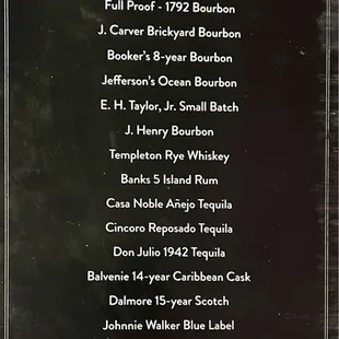 Top Shelf Drink Menu