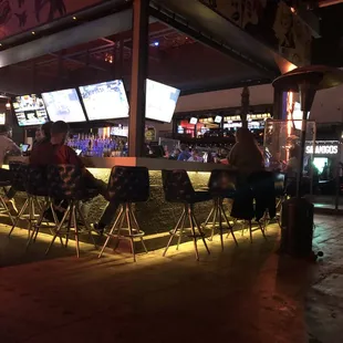 a group of people sitting at a bar