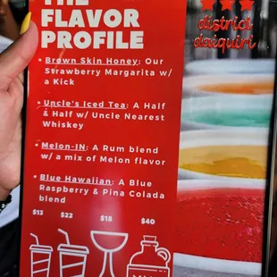 a menu for the flavor profile