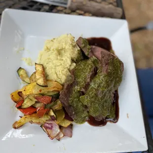 Chimichurri flank steak. Still kicking myself for not getting this or at least trying it. It looks so good and my niece liked it a lot.