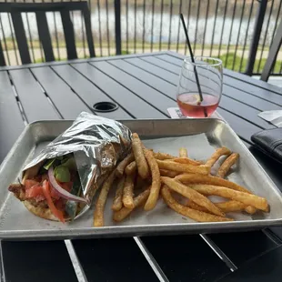 New chicken shawarma with a blueberry lemonade martini!