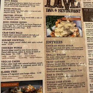 the menu for the restaurant