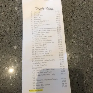 Draft Menu as of 6/25/21