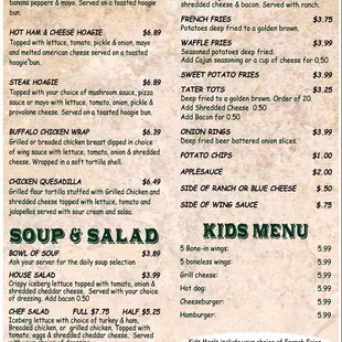 a menu for a restaurant