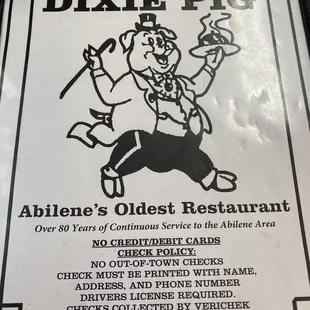 Dixie Pig Menu Cover