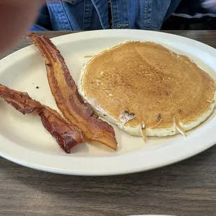 Pancake was good and bacon was just the way she liked it
