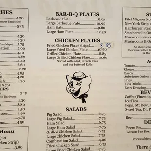 the menu for the restaurant