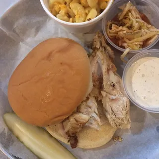 Pulled Smoked Chicken Sandwich with Red Slaw