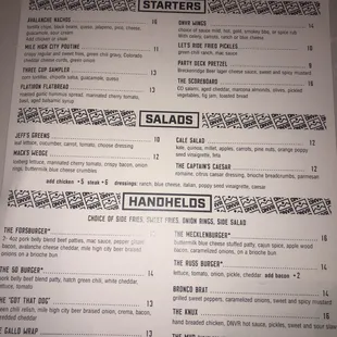 New menu! starters, salads + handhelds