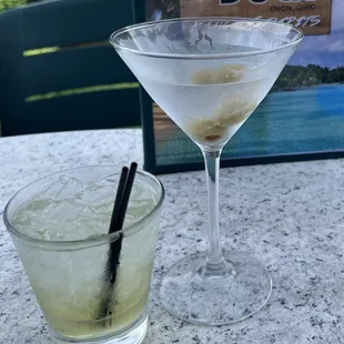 Gin gimlet and a gin martini