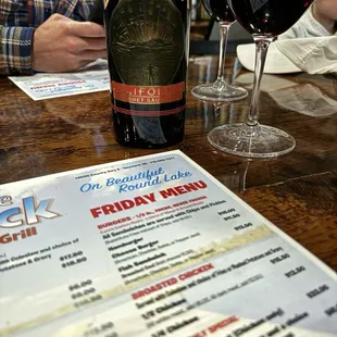 Menu and great bottle of wine