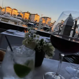 a glass of wine on a table