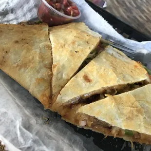 a quesadilla cut in half