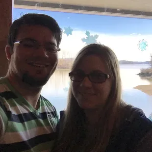 With the lake behind us on the main eating area.