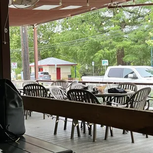 Outdoor covered seating.