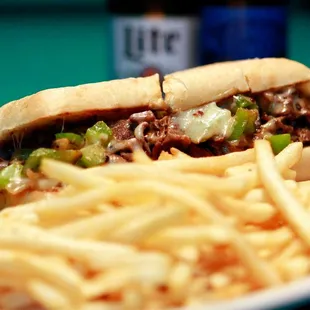 a plate of fries and a sandwich