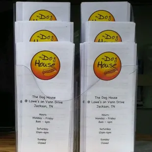 the menus for the dog house