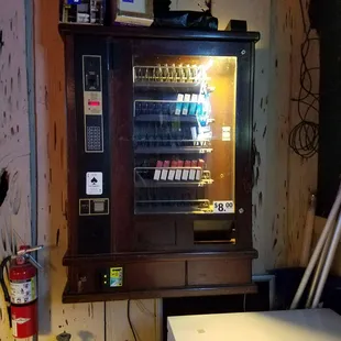 a vending machine in a basement