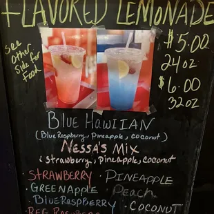 Lemonades menu