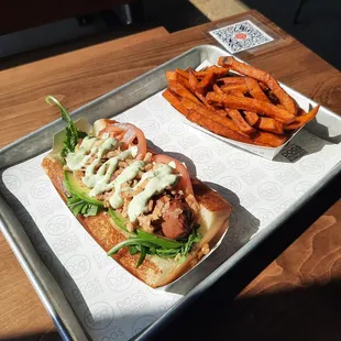 Soo Cali Hot Dog and Sweet Potato Fries