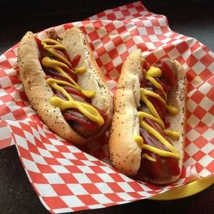 2 brats with ketchup &amp; mustard