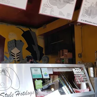 a dog's face and menus