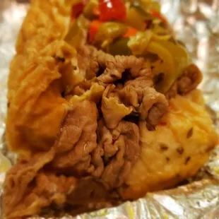 Chicago style beef dipped with hot peppers