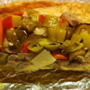The Chicago style beef dipped with hot peppers