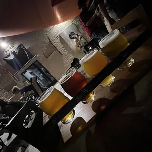 a row of beer glasses