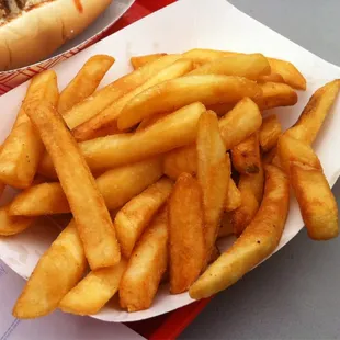 a hot dog and french fries