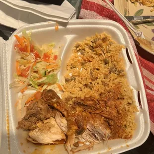 Stew Chicken with Rice and beans &amp; side salad! Very tasty!