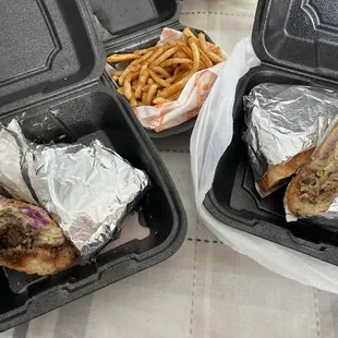 Chicken doner, beef doner, and seasoned fries