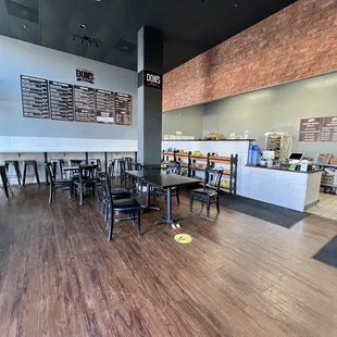 tables and chairs in a restaurant