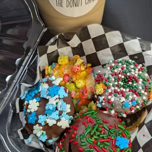 Mini donuts and iced coffee.