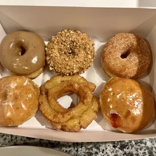 Maple frosted, crumb cake, cinnamon sugar,  lemon filled, lemon old fashioned, strawberry filled